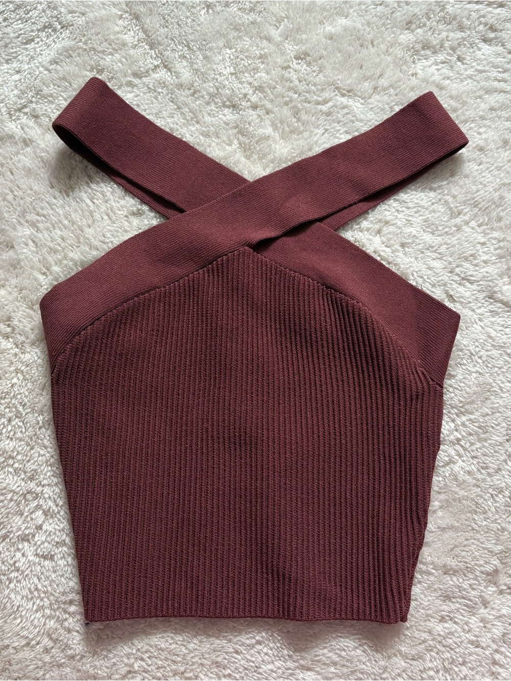 Babaton One-Shoulder Ribbed Crop Dress - Burgundy